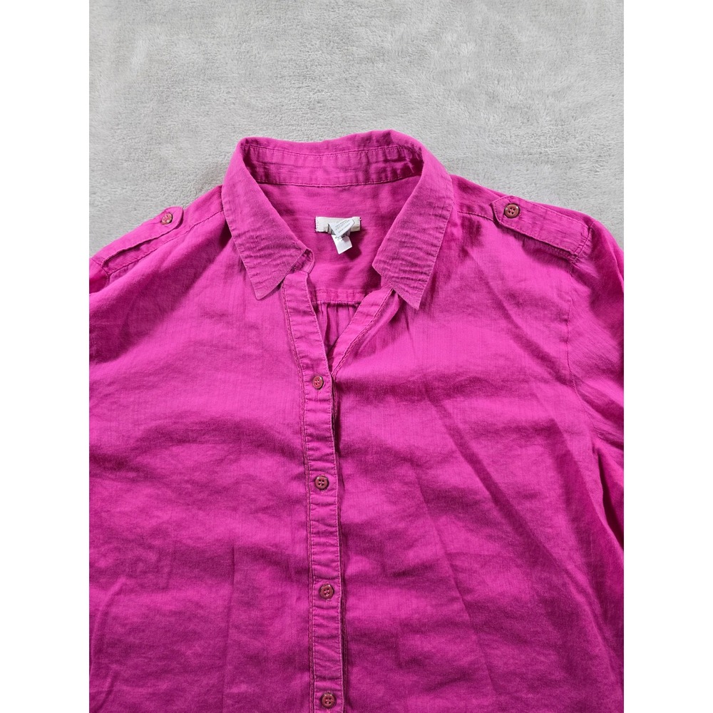 Chicos Top Shirt Bloues Womens Size 3 Button Down Pink Ramie
